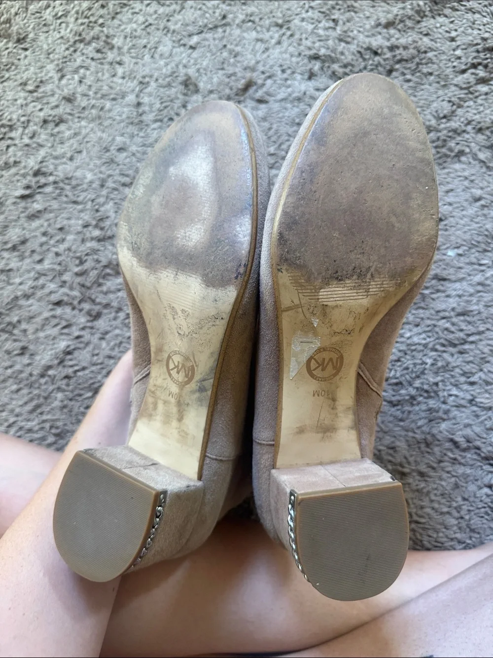 Michael Kors Tan Suede Ankle Boots with Silver Detail